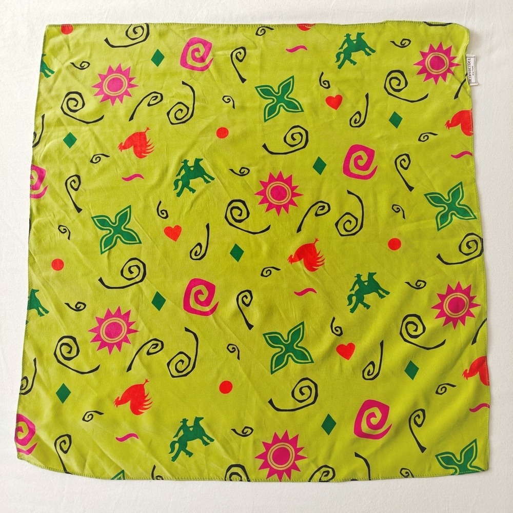 Henri Bendel New York Square Handkerchief Scarf Chartreuse Novelty Print Green